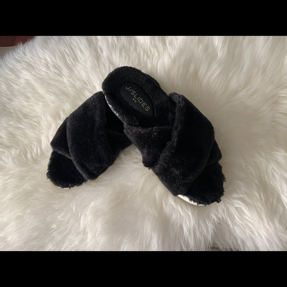 Black platform fuzzy slides
